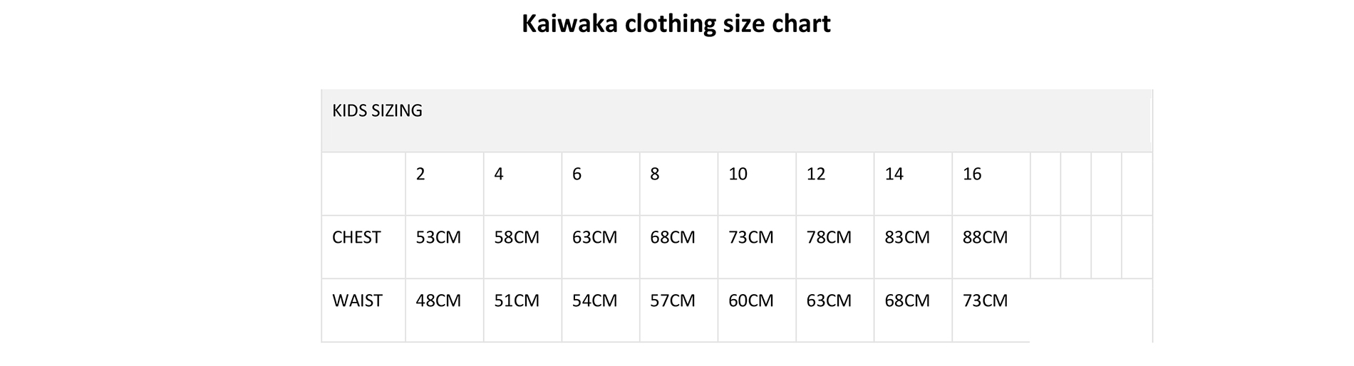 Kids dress sales size chart