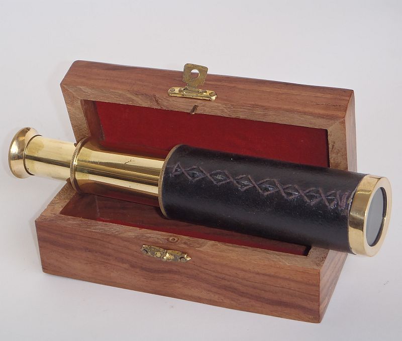 Nautical Brass 8 Telescope with Rose Wood Box - Ocean Drysuits
