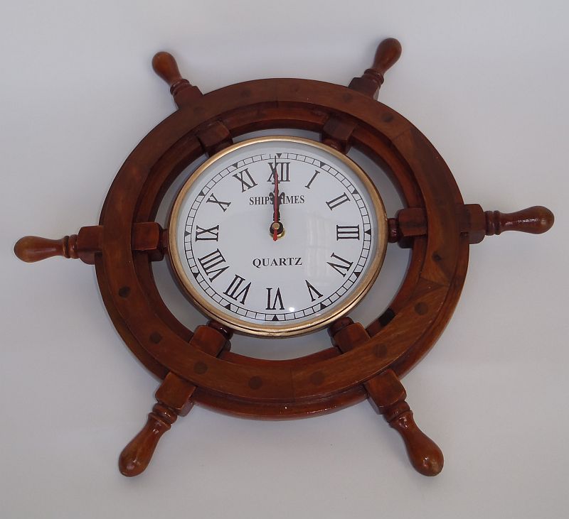 Olivewood Ship Wheel Wall Clock, 41cm